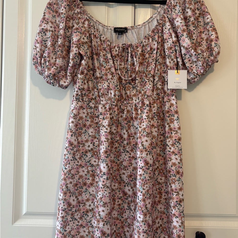 Pink Floral Puff Sleeve Dress